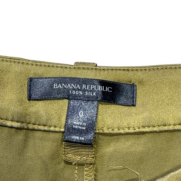Banana Republic Women's Allure 100% Silk Cargo Pants Dark Chartreuse Size 0 - Picture 6 of 12